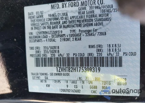 2007 Ford Mustang Gt Deluxe/Gt Premium from USA, damaged, VIN 1ZVHT82H175309319